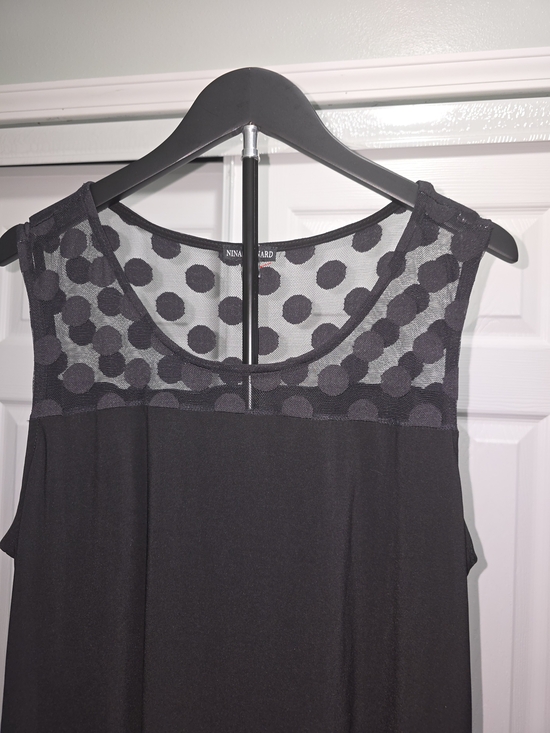 Nina Leonard Dresses & Skirts - Nina Leonard Black Sleeveless Polka Dot Mesh Yoke Dress